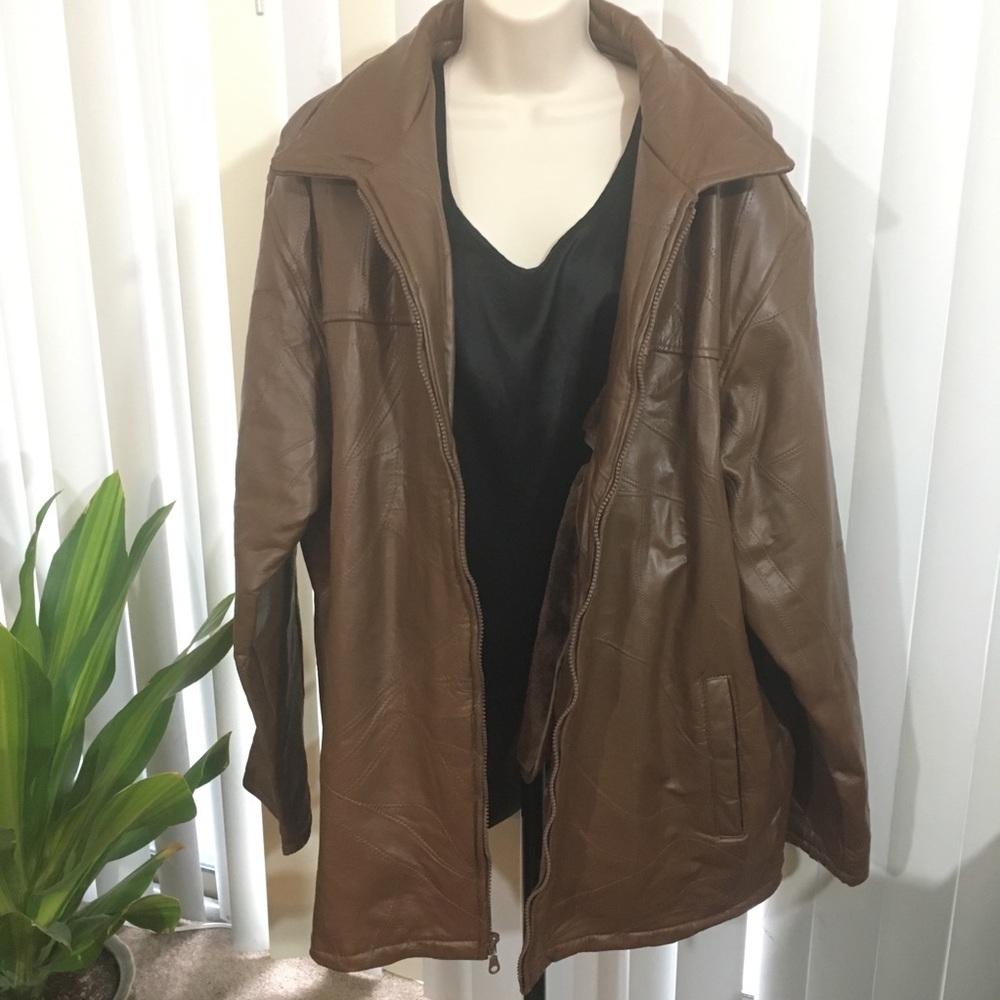 Vintage Leather Patchwork Stitch Jacket Coat 2x - image 1
